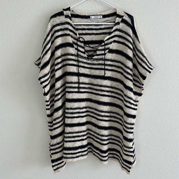 Mango Striped Lace Up Boho Knit Pancho - Picture 1 of 8